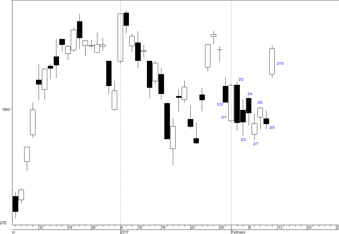 日経平均株価 日足（1～2月）