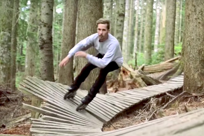 マウンテンバイク用のコースをスケートで爆走する運動神経抜群な男性が話題