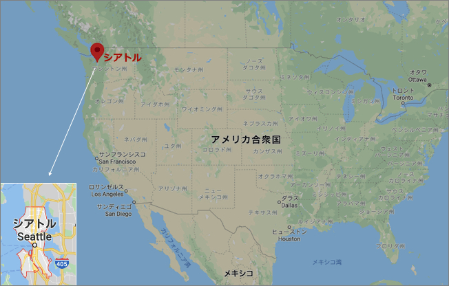 シアトルの位置　出典：Google map