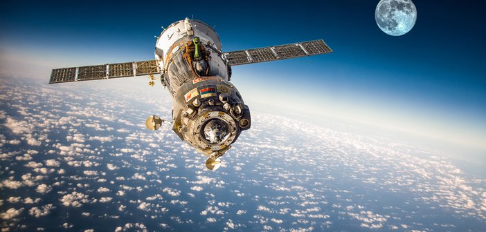 Spacecraft,Soyuz,Orbiting,The,Earth.,Elements,Of,This,Image,Furnished