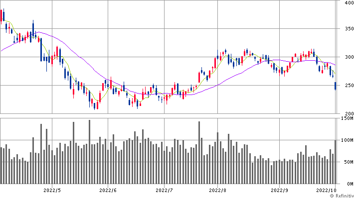 テスラ日足＜TSLA＞（SBI証券提供）