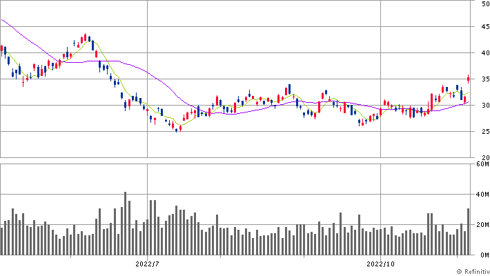 フリーポートマクマラン日足<FCX>(SBI証券提供)