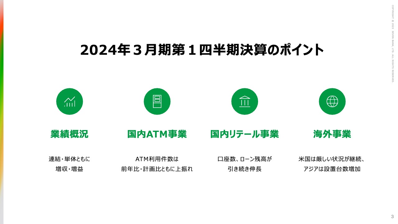 【QAあり】セブン銀行、国内ATM事業が前年比・計画比共に上振れし、1Qは連結・単体共に増収増益で着地