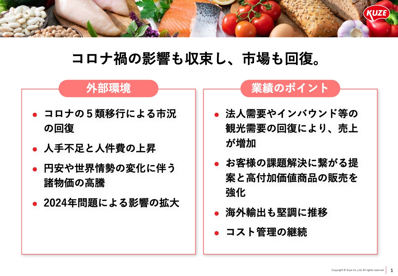 久世、コロナ禍の収束により市場は大きく回復　顧客ニーズに沿った提案や高付加価値商品販売の強化等が業績に寄与