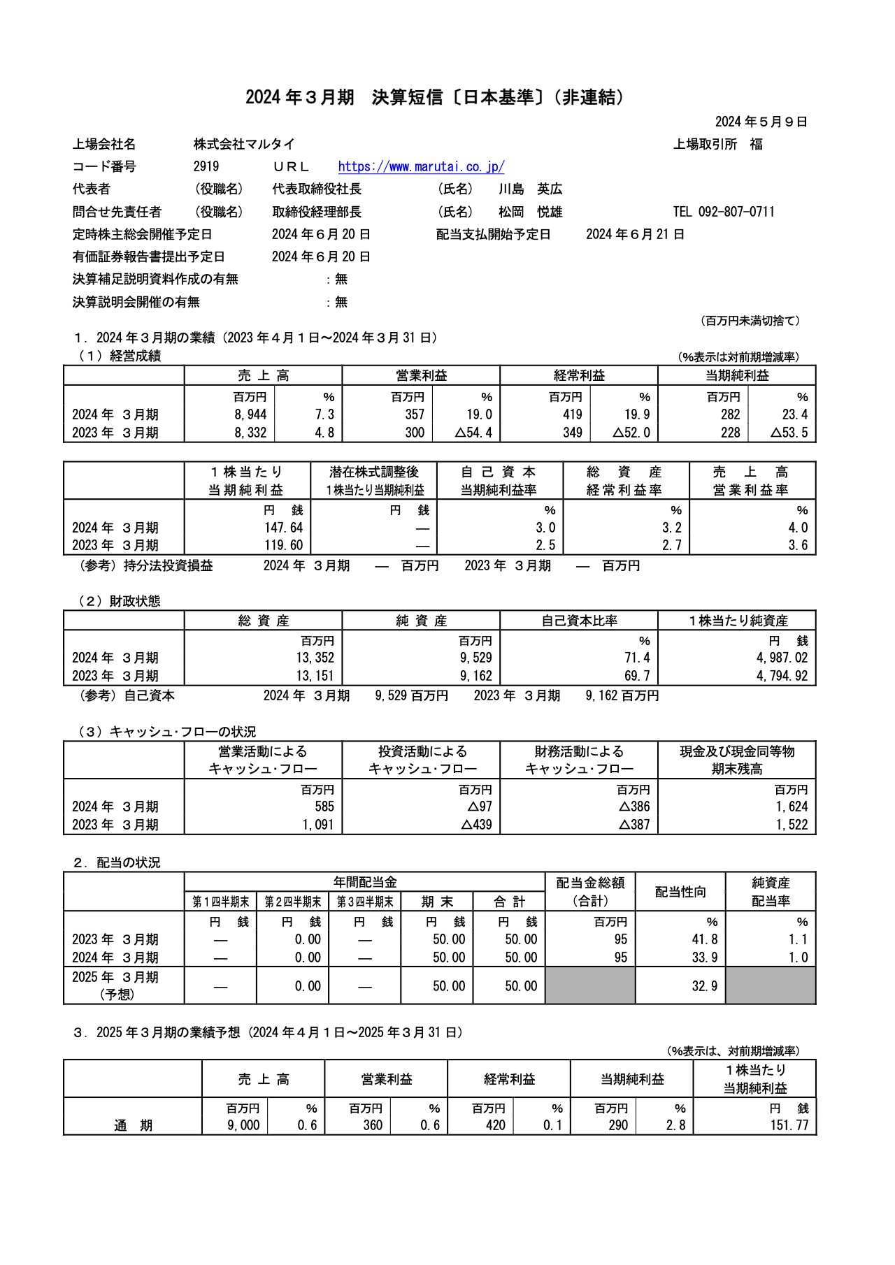 【QAあり】マルタイ、2回の価格改定を実施、3期連続の増収を達成、主力製品の棒ラーメンとカップめんが好調