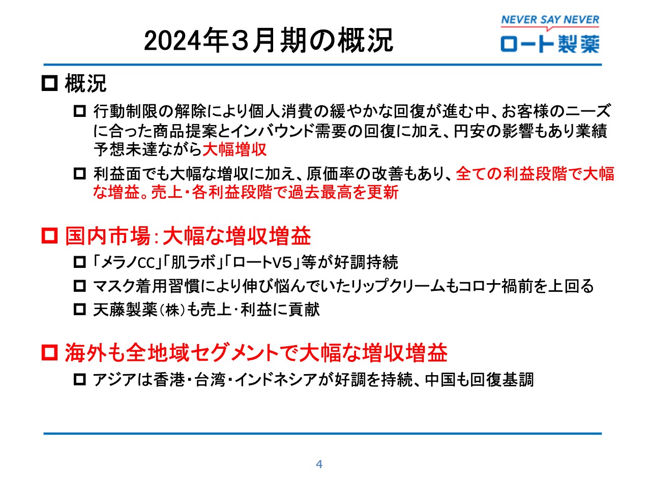 ロート製薬、各利益段階で過去最高更新により大幅に増収増益　国内のみならず海外事業も全地域セグメントで好調に推移