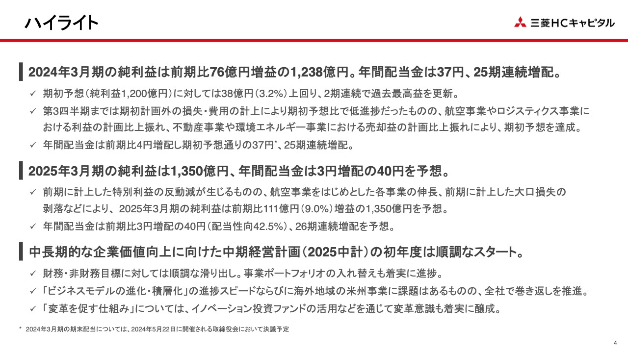 【QAあり】三菱ＨＣキャピタル、中計初年度は順調な滑り出し　航空事業の伸長等により純利益は期初予想を超過、過去最高益を更新