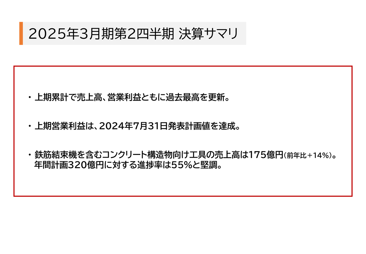【QAあり】マックス、コンクリート構造物向け工具の堅調な推移が寄与し、上期累計の売上高・営業利益は過去最高を更新