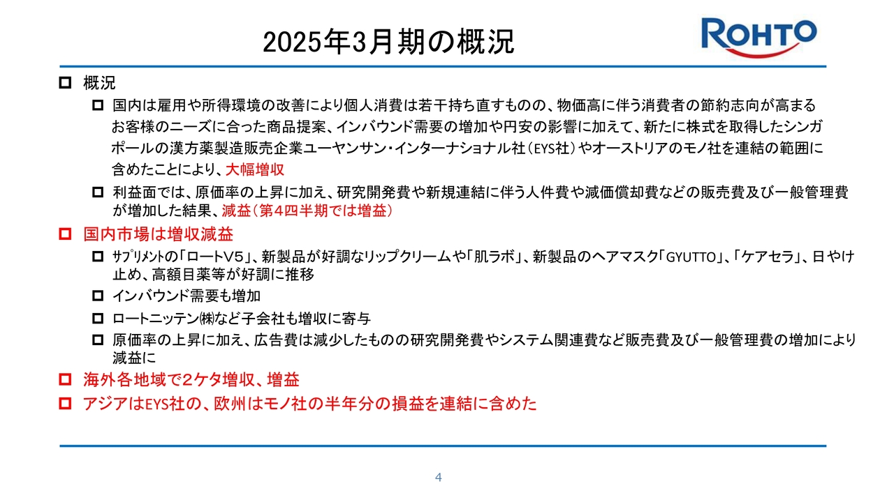 ロート製薬、通期は前年比2桁増収を達成、インバウンド需要やEu Yan Sang社・モノ社の業績が寄与　海外売上比率拡大へ