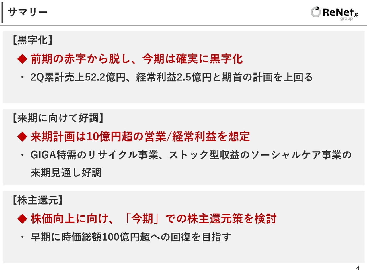 【QAあり】リネットジャパングループ、通期黒字化に向け順調な進捗　来期に向け、GIGA特需リサイクル事業の受注等も順調に推移