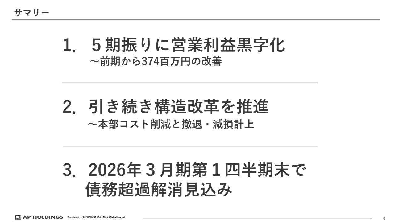 エー・ピーHD、5期振りに営業黒字回復、中食好調・収益改善が奏功　26年3月期は最終黒字6.5億円を計画