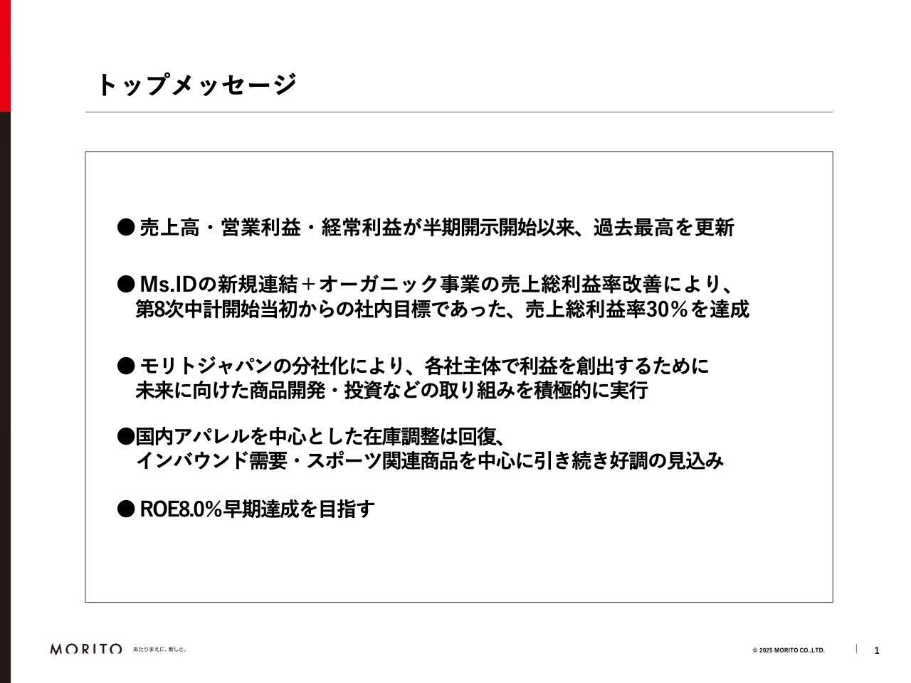 【QAあり】モリト、半期開示開始以来、売上高・営業利益・経常利益が過去最高 Ms.ID新規連結、オーガニック事業の粗利改善が寄与