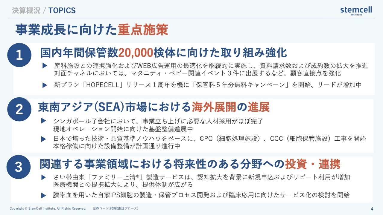 ステムセル研究所、売上が3四半期連続で過去最高更新　国内2万検体へ成長方針も提示