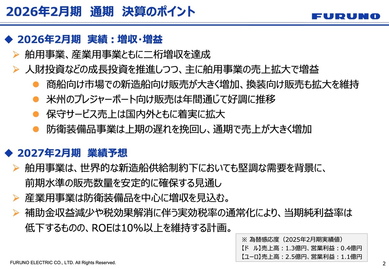 古野電気、売上高・利益ともに3期連続で過去最高を更新　新中計では保守メンテナンスや防衛装備品などに集中投資