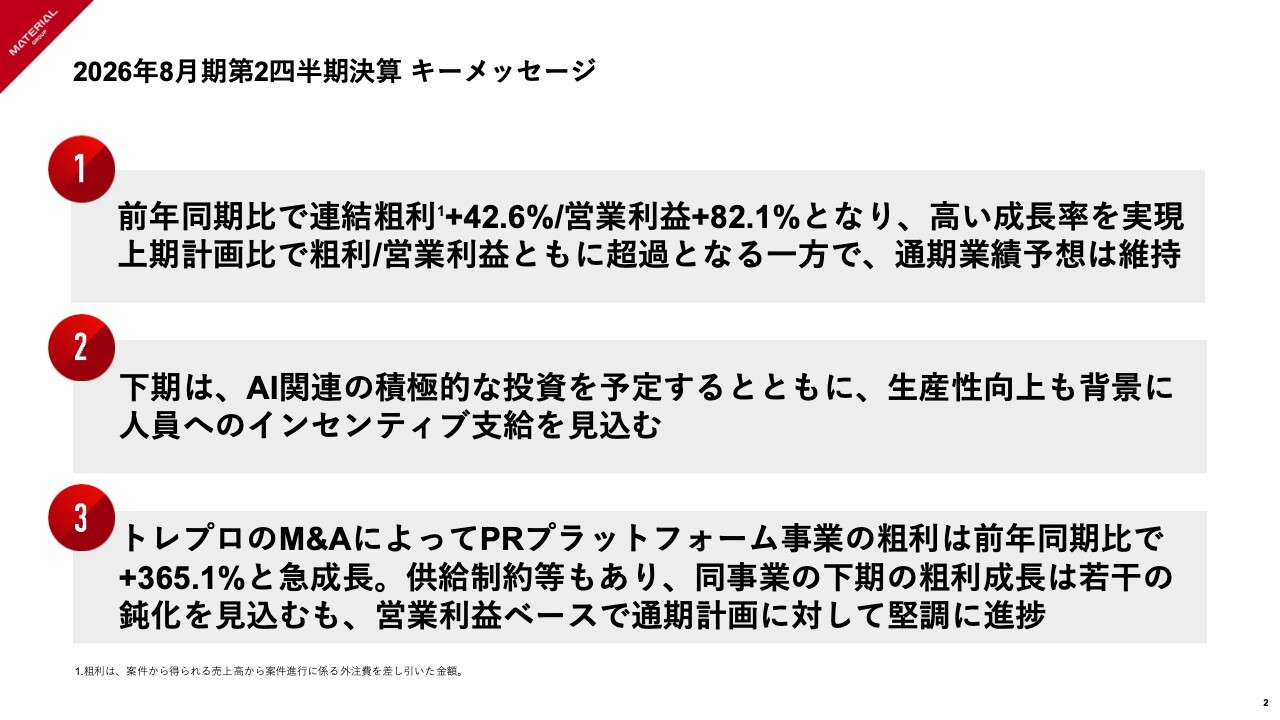 マテリアルグループ、売上高・営業利益ともに前年比二桁成長　M&A効果で通期予想に堅調進捗