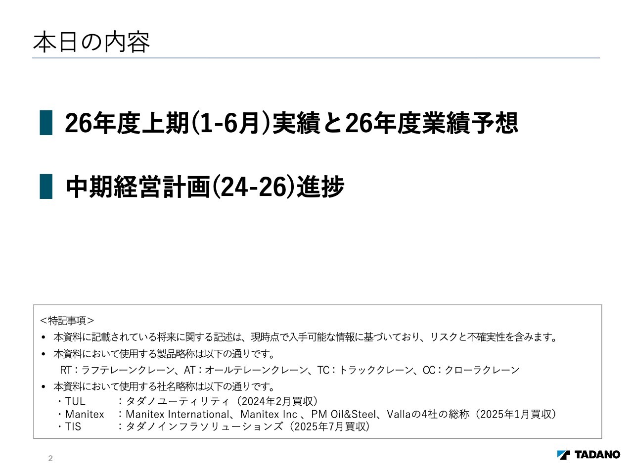 タダノ、TISの買収効果等により前年同期比増収増益、売上高は上期過去最高　造船業再生を追い風に成長戦略を推進