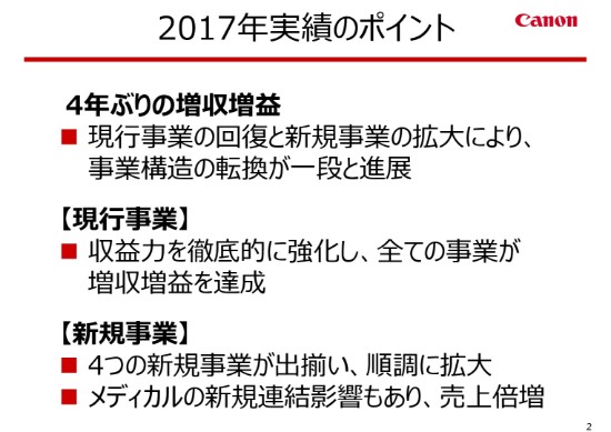 キヤノン、17年通期売上高は4兆円超　メディカル新規連結でリーマン前の水準に回復　