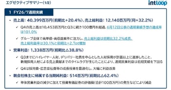 INTLOOP、コンサル・プロ人材支援で売上20.4％増　高単価案件に注力、4Q営業利益率7.0％で収益性向上へ