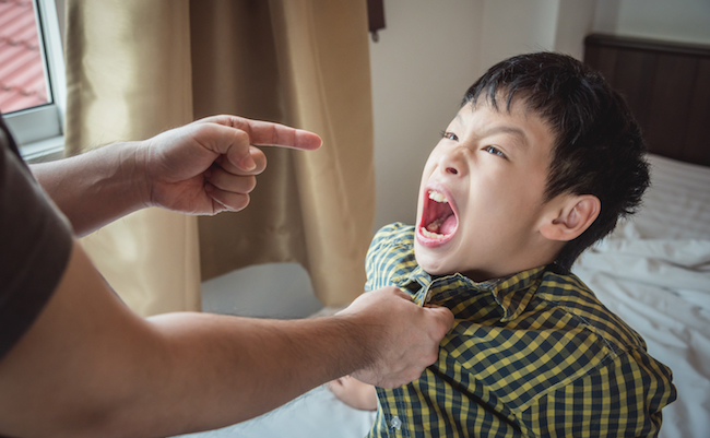 Young,Aggressive,Boy,Yell,To,His,Father,After,Punishment