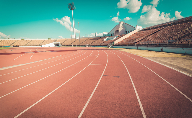 Red,Running,Track,In,Stadium.
