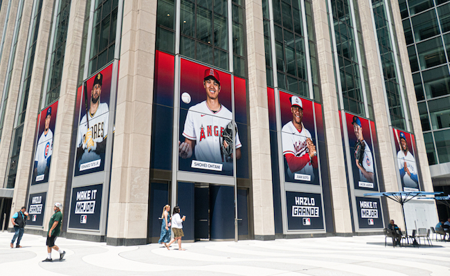 Big,Panels,In,Front,Of,The,Mlb,Flagship,Store.,July