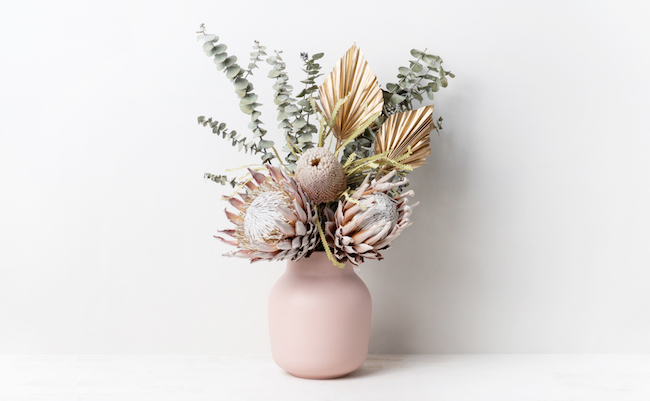 Beautiful,Dried,Flower,Arrangement,In,A,Stylish,Pink,Vase.,In