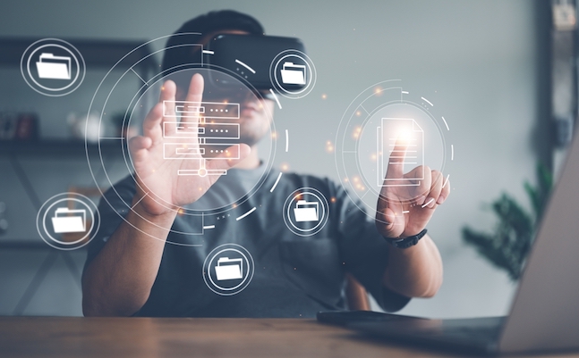 Man,Wearing,Vr,Glasses,Virtual,Global,Internet,Connection,Metaverse,,Document