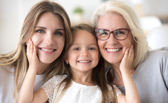 Portrait,Of,Three,Generations,Of,Women,Look,At,Camera,Posing