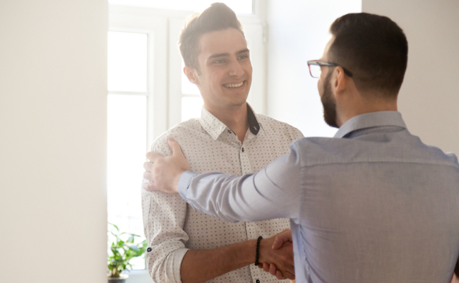 Grateful,Boss,Handshaking,Employee,Congratulating,With,Job,Promotion,,Appreciating,Good