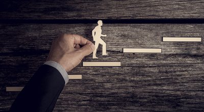 Retro,Style,Image,Of,A,Successful,Businessman,Climbing,The,Corporate