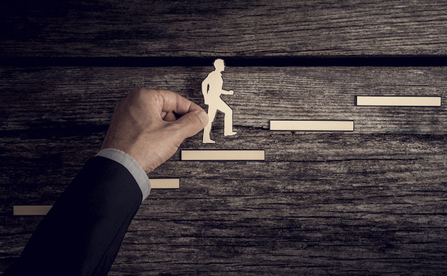 Retro,Style,Image,Of,A,Successful,Businessman,Climbing,The,Corporate