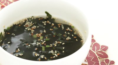 Korean food, seaweed wakame and sesame seed soup