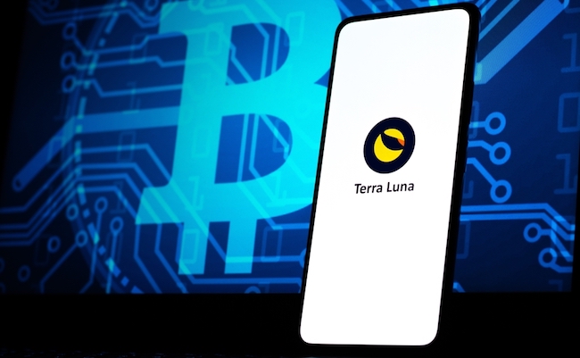 West Bangal, India - February 4, 2022 : Terra luna logo on phone screen stock image.