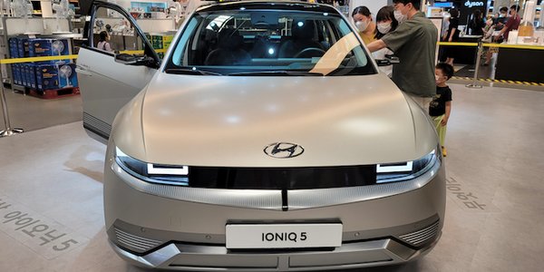 Seoul, Korea - Jul 10 2021: The New Ioniq 5, a futuristic electric car manufactured by Hyundai motors. A south Korea based company.
