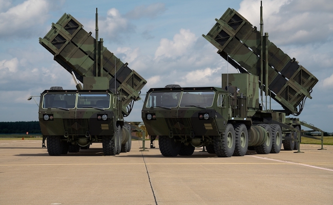 Szczecin,Poland-March 2022:MIM-104 Patriot - American surface-to-air missile system developed by Raytheon to protect strategic targets.3D Illustration.