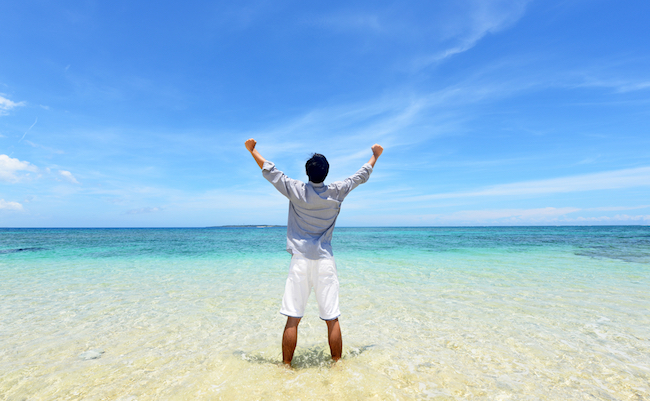 The man who relaxes on the beach.
