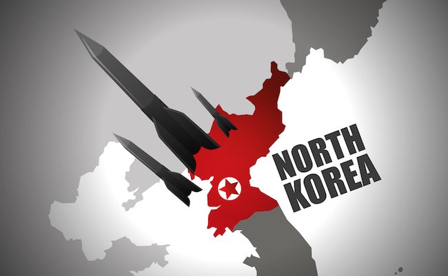 Rockets background North Korea map. Conflict of North Korea and the United States