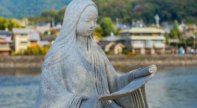 KYOTO, JAPAN - OCTOBER 21: Murasaki Shikibu statue in Kyoto, Japan on October 21, 2014. Japanese novelist, poet and lady-in-waiting during Heian period, best known as the author of The Tale of Genji