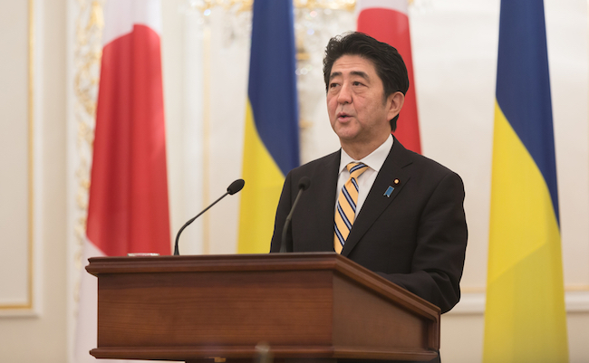 KIEV, UKRAINE - Jun 06, 2015: Japanese Prime Minister Shinzo Abe during his meeting with President of Ukraine Petro Poroshenko in Kiev