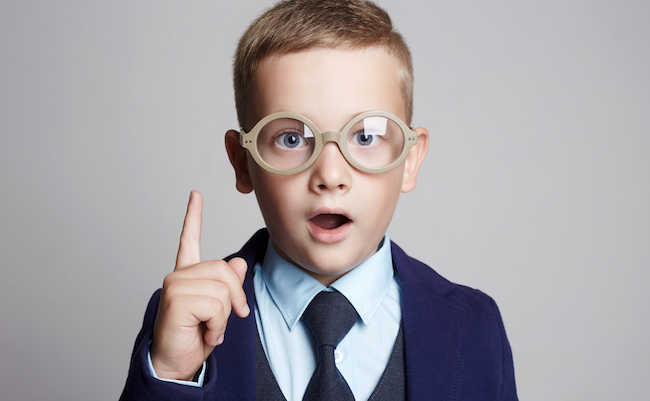 funny child in glasses and suit.genius Kids.idea