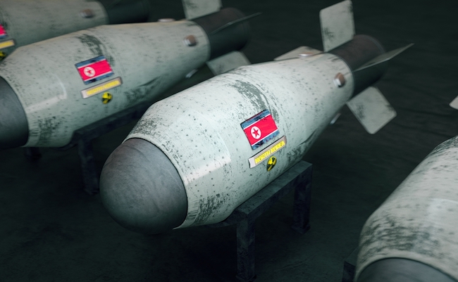 The nuclear warheads NORTH KOREA .Weapons of mass destruction. bomb. Missile system. 3d rendering.