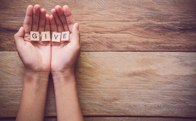 The,Word,”give”,In,Hands,In,Cupped,Shape.,Concepts,Of