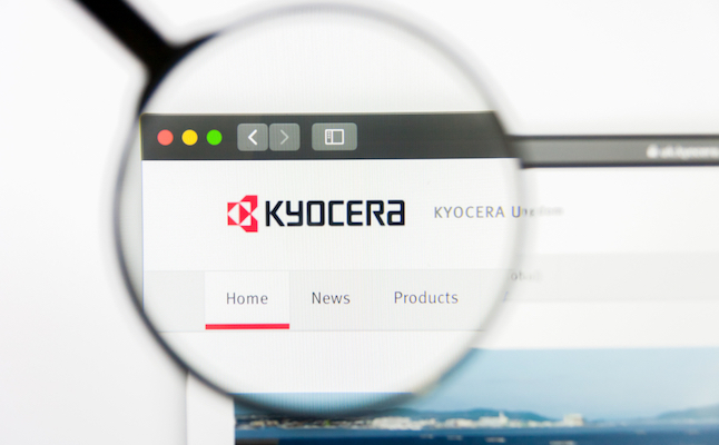 Los Angeles, California, USA - 12 March 2019: Illustrative Editorial, Kyocera website homepage. Kyocera logo visible on display screen