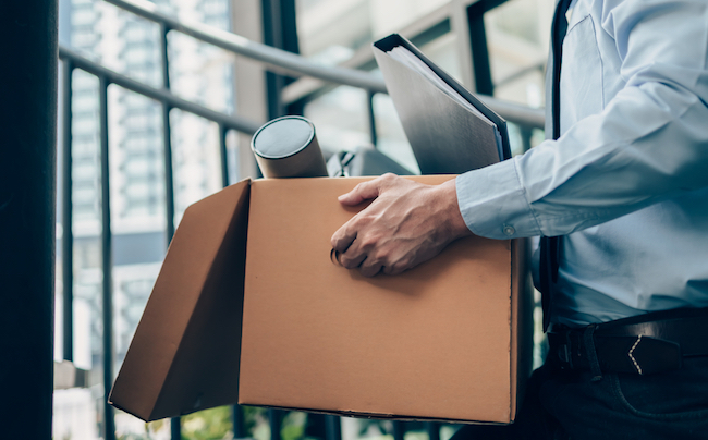 Unemployed,Hold,Cardboard,Box,And,Laptop,Bag,,Dossier,And,Drawing