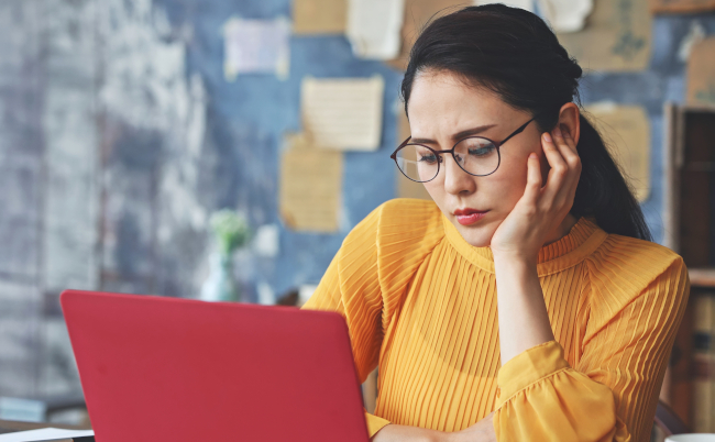Young,Asian,Woman,Troubling,In,The,Room.,Remote,Work.,E-learning.