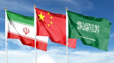 China,Flag,With,Saudi,Arabia,Flag,And,Iran,Flag,On