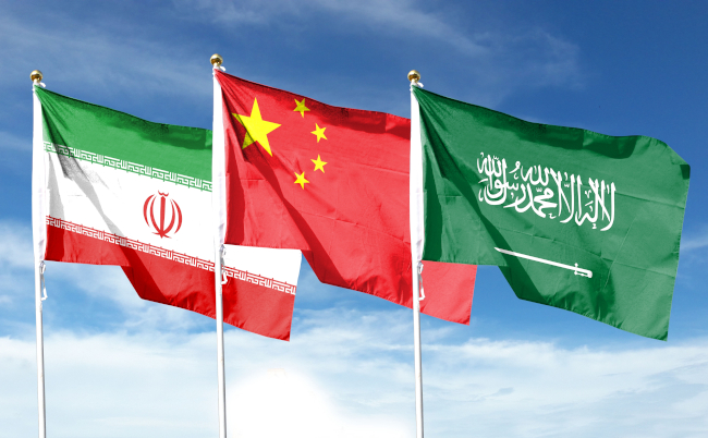China,Flag,With,Saudi,Arabia,Flag,And,Iran,Flag,On