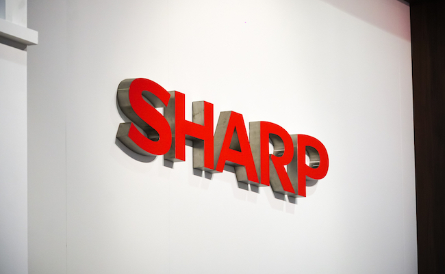 Berlin, Germany - September 10, 2019: Banner of Sharp Corporation, Japanese multinational corporation that designs and manufactures electronic products