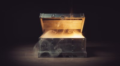 Mysterious treasure chest with smoke