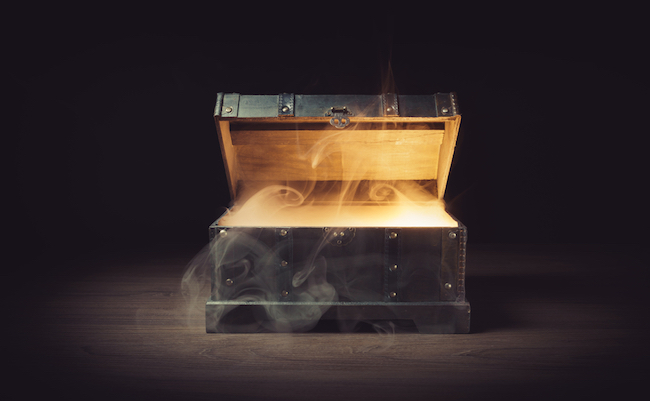 Mysterious treasure chest with smoke